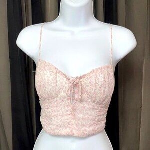 Cotton Candy Pink Bustier Tie Front Crop Top Cherry Blossom Pink Off White